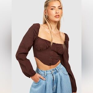~Boohoo Bengaline Rouche Cup Frill Sleeve Corset